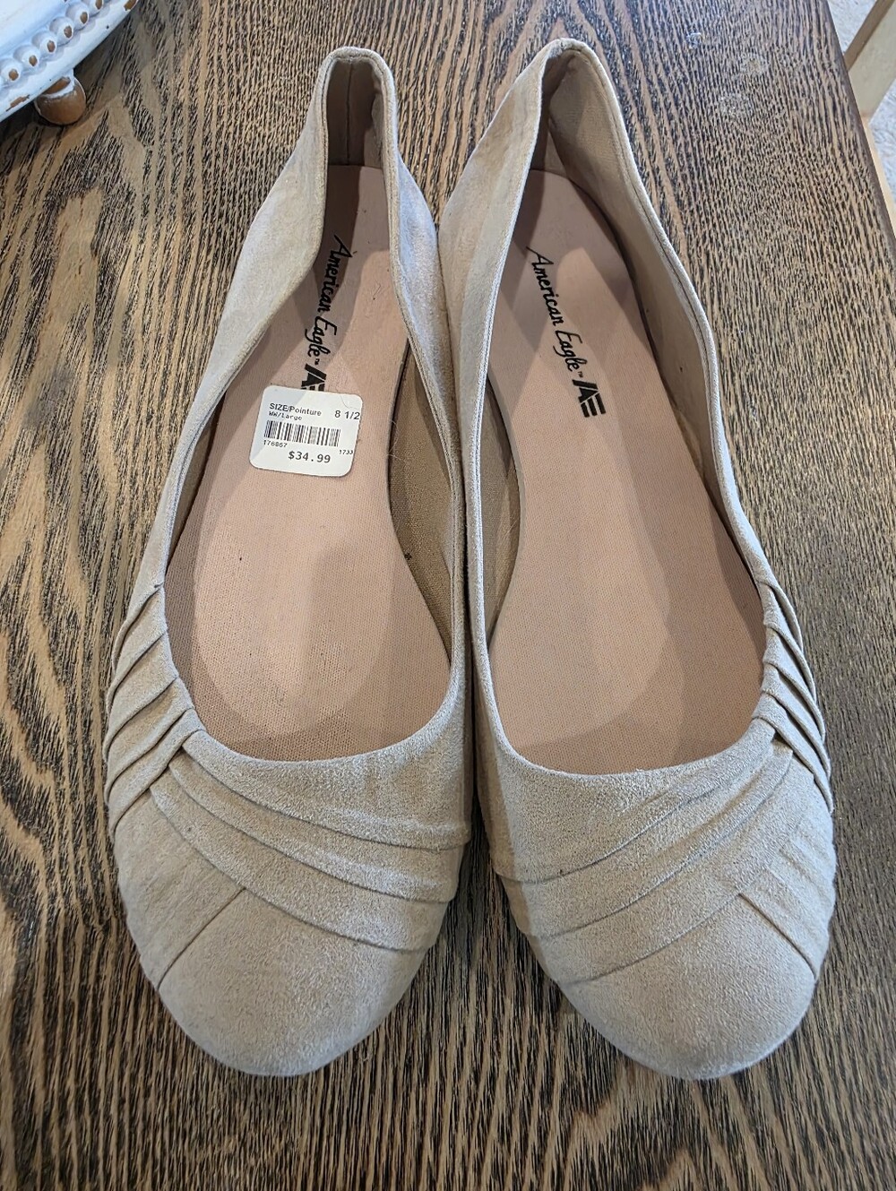 American Eagle Outfitters Beige Suede Pleated Ballet Flats